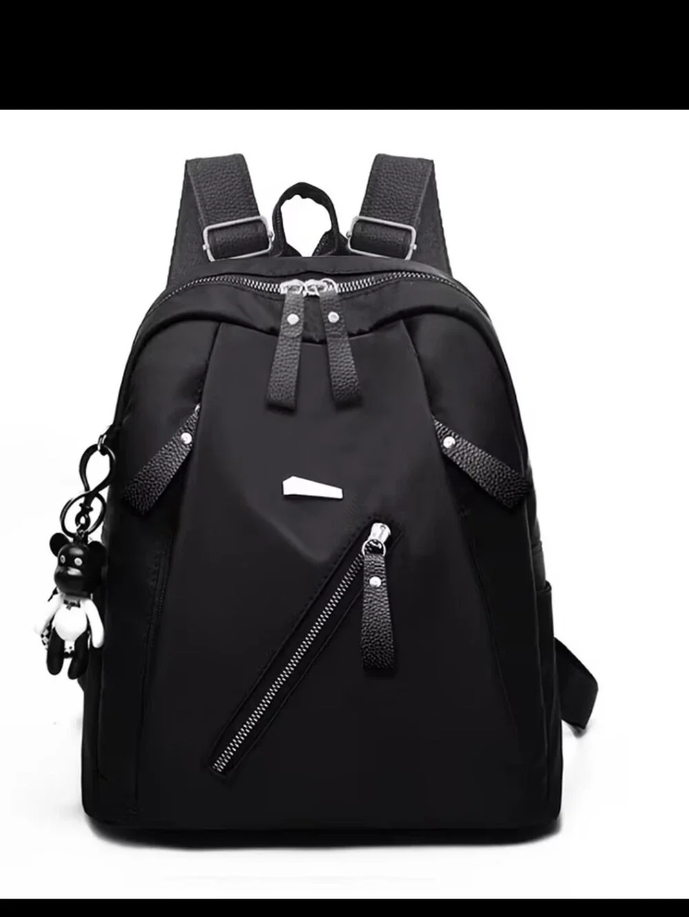 Black Casual Backpack with Front Zip Pocket